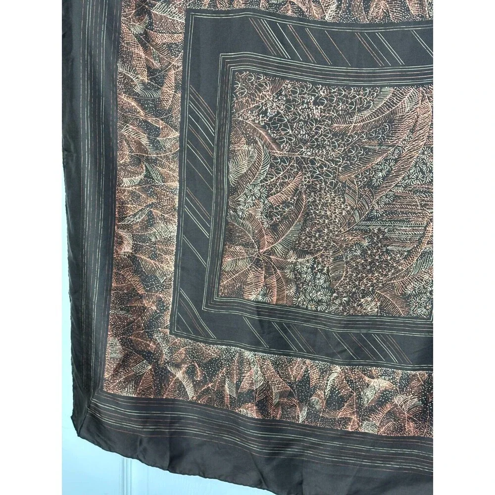 Ladies Scarf 100% Silk Hand Painted & Hand Rolled Brown 31in x 29.5in Abstract